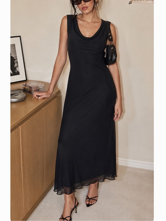Banana Republic Dresses & Skirts - Banana Republic Vintage Y2K 100% Silk  Black Sleeveless Cowl-Neck Maxi Dress